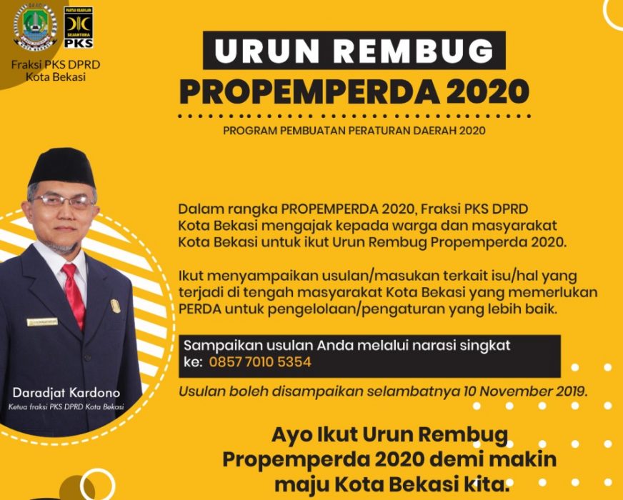 Fraksi PKS Ajak Masyarakat Urun Rembug Propemperda 2020