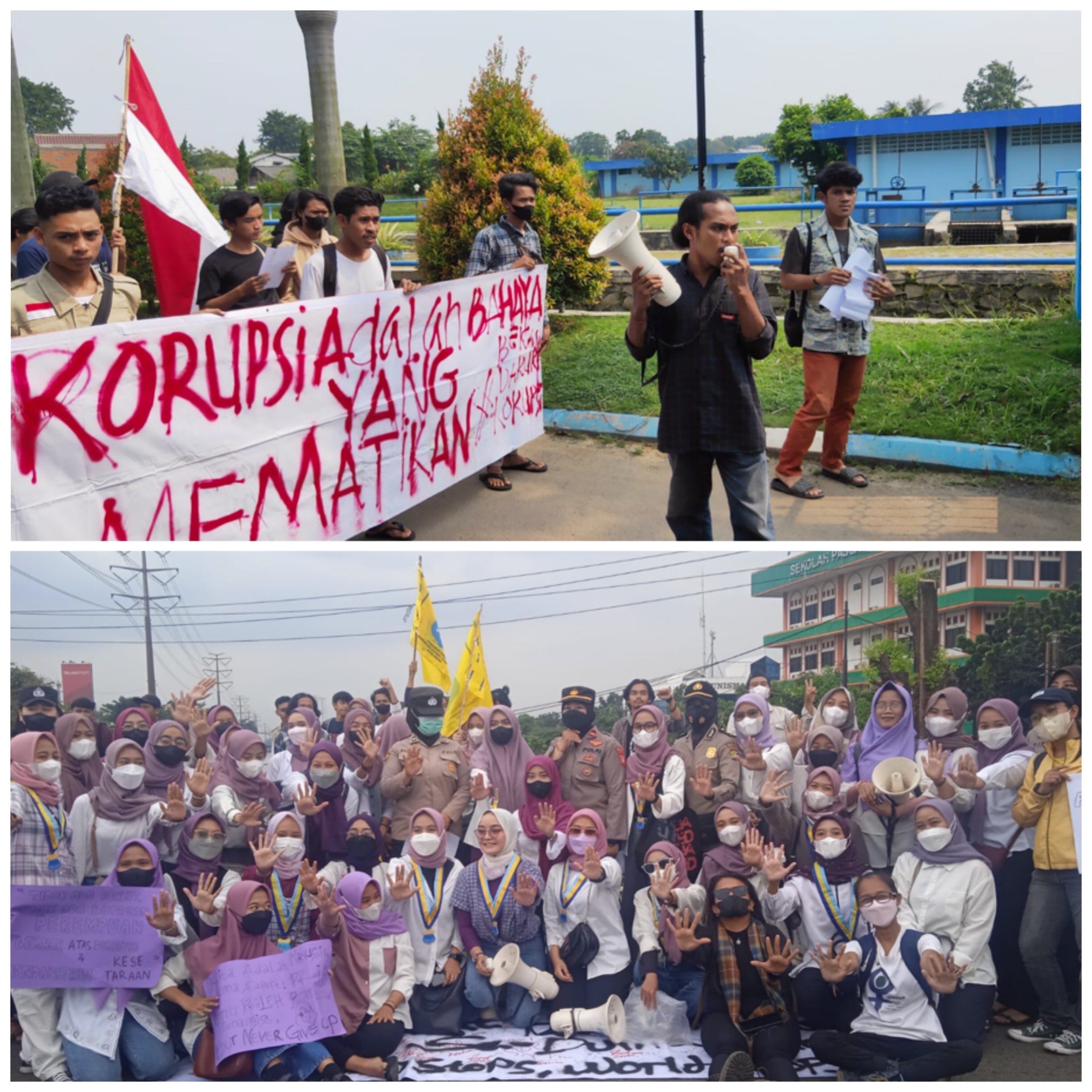 Potret Mahasiswa dari berbagai perkumpulan melakukan aksi unjukrasa di Hari Jadi Kota Bekasi ke-25, Kamis (10/3/2022).