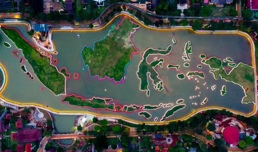 Ilustrasi Danau Archipelago TMII yang akan menjadi salah satu titik lokasi pesta kembang api saat merayakan pergantian malam tahun baru 2023