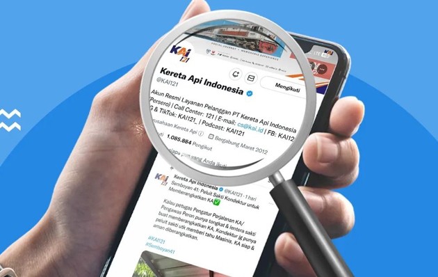 Salah satu ciri-ciri akun twitter resmi KAI adalah centang biru. (Foto/Ilustrasi)