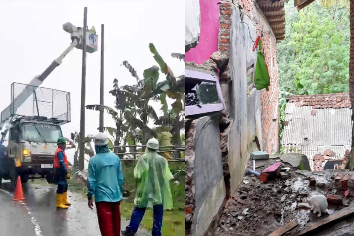 Petugas PLN di Sukabumi ini tetap menjalankan tugasnya meski rumahnya sendiri tertimbun longsor.