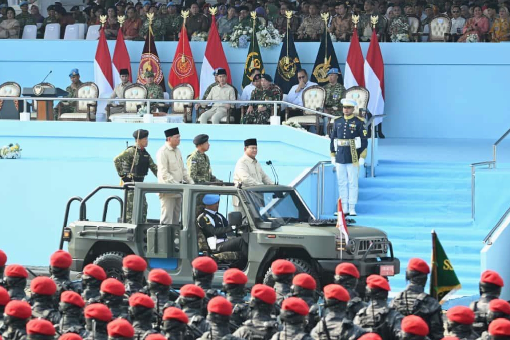 Presiden Prabowo Subianto menegaskan sejumlah hal dalam pidatonya di HUT ke-80 TNI di Lapangan Silang Monas, Jakarta, Minggu (5/10/2025).