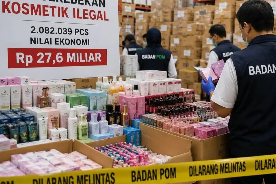 Gudang kosmetik impor ilegal senilai Rp 27,6 miliar di Tangerang ditemukan BPOM, jutaan produk disita.