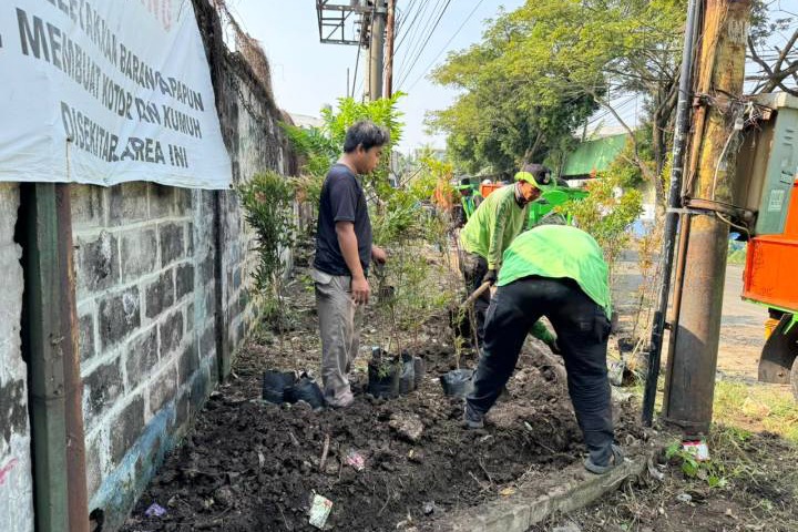 DLH Kota Tangerang tertibkan dua TPS liar, sejumlah personel langsung lakukan penghijauan di bekas lokasi.