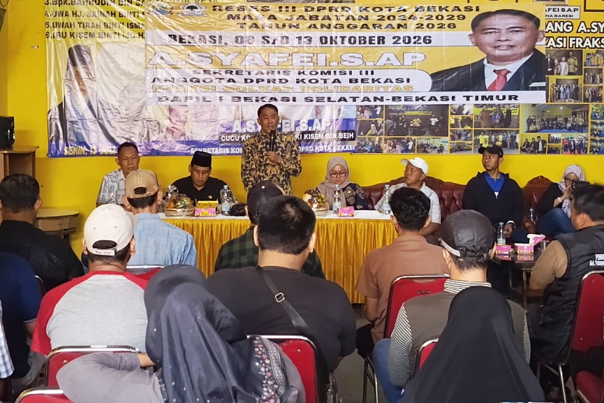 Reses Anggota DPRD Kota Bekasi Fraksi Golkar, A. Syafei banjir apresiasi saat menggelar reses di Pekayon Jaya, Bekasi Selatan, lantaran sejumlah aspirasi warga sudah terealisasi, Kamis (8/10/2026).